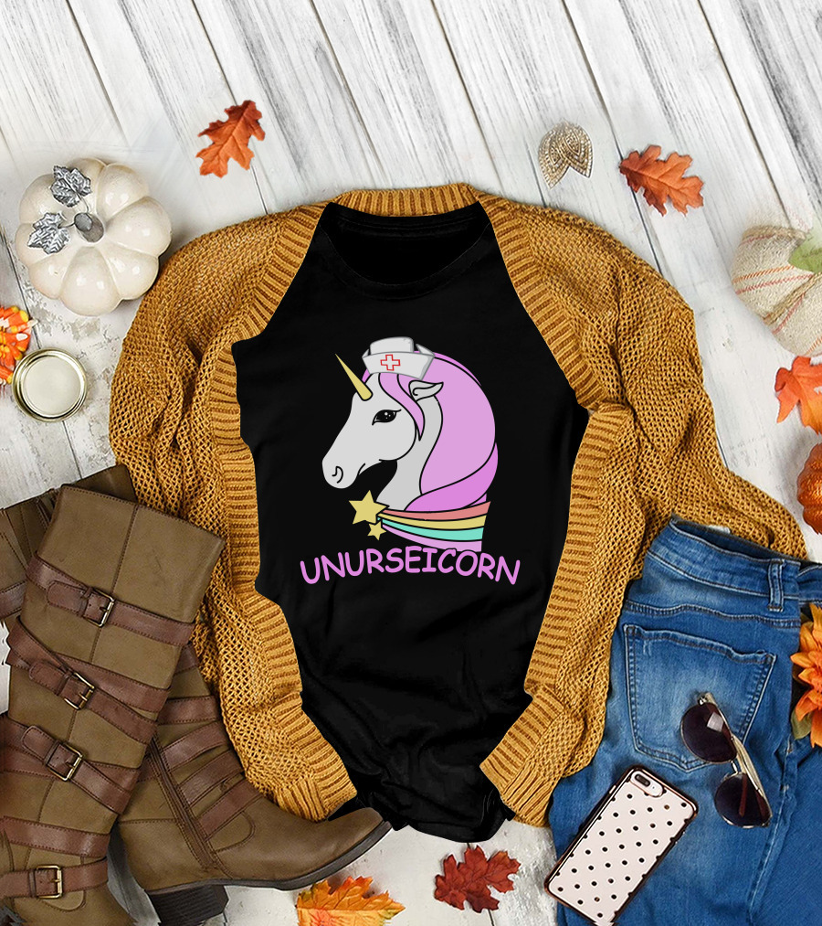 Unurseicorn Nursing Unicorn Rainbow Star Nurse Hat T-Shirt