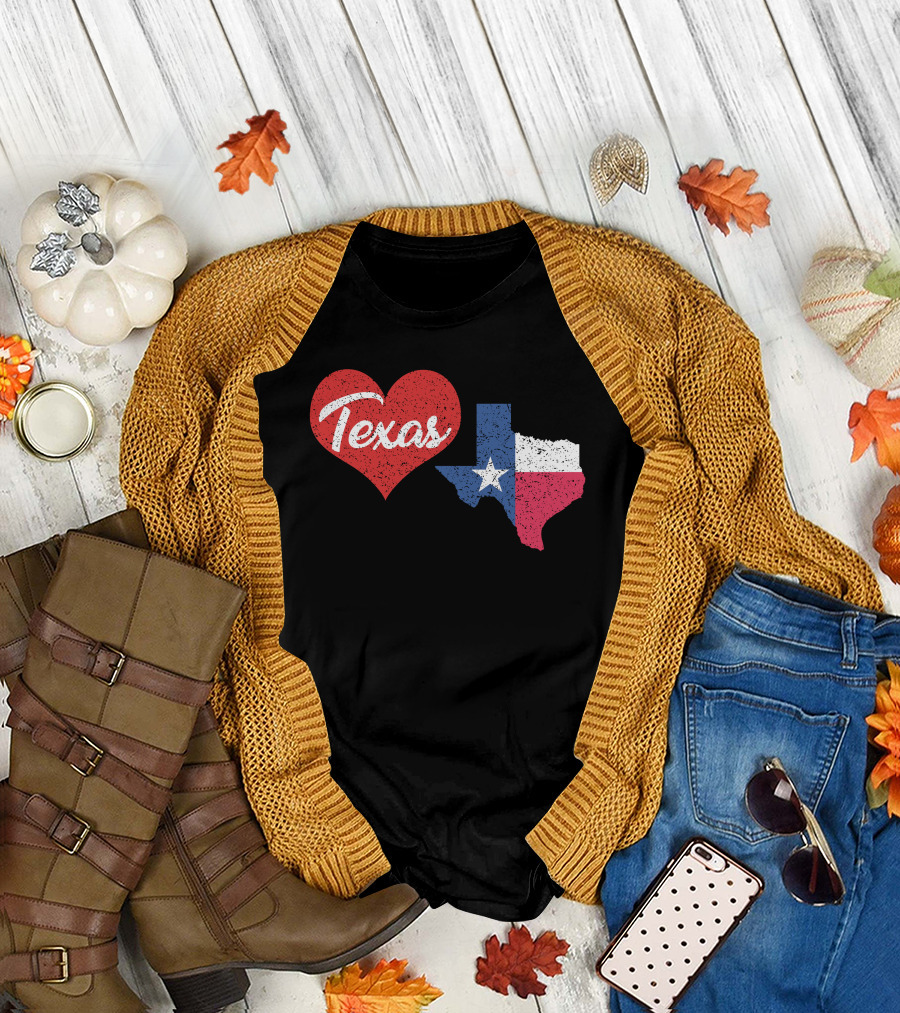 Texas Heart Icon Lone Star State Map T-Shirt