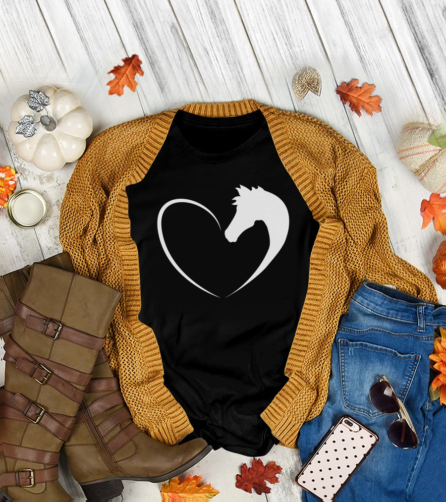 Horse Head Heart Shape Love T-Shirt