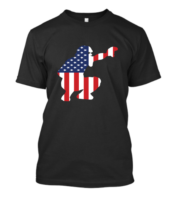 American Flag Baseball Catcher Silhouette For 4th Of July T-Shirt