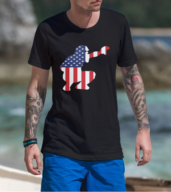 American Flag Baseball Catcher Silhouette For 4th Of July T-Shirt