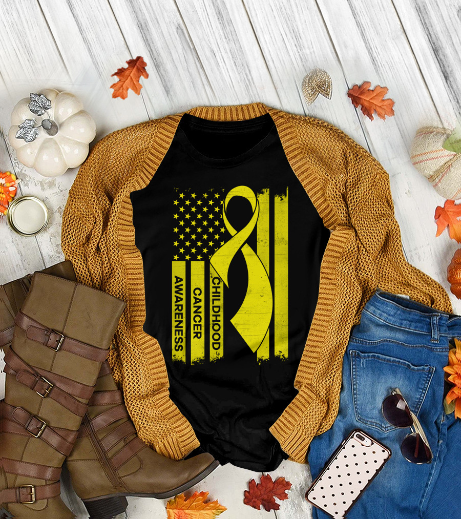 Childhood Cancer Awareness Yellow Ribbon Flag T-Shirt