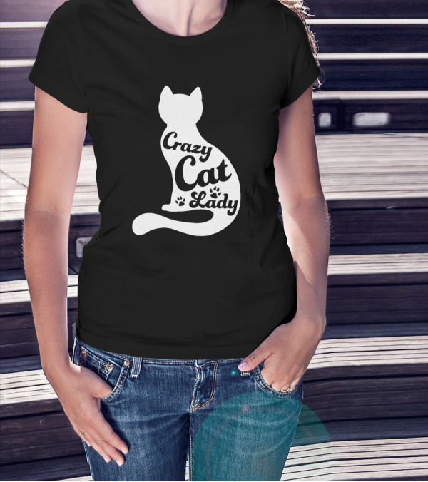 Crazy Cat Lady With Cat Silhouette And Paw Prints T-Shirt
