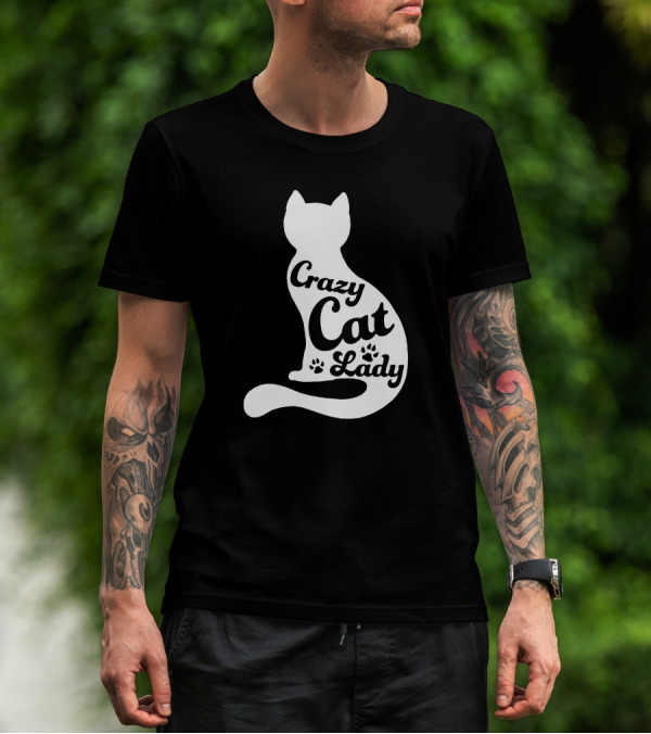 Crazy Cat Lady With Cat Silhouette And Paw Prints T-Shirt