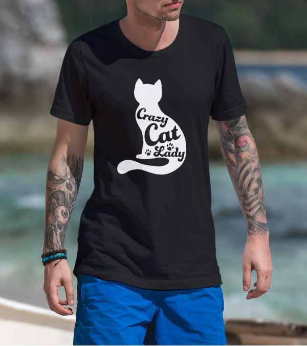 Crazy Cat Lady With Cat Silhouette And Paw Prints T-Shirt